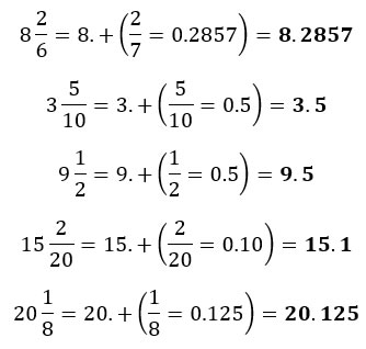 Ejemplos de conversión de fracciones mixtas a número decimal