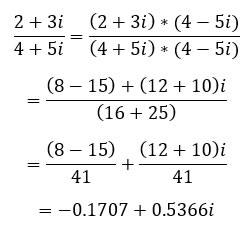 Ejemplo de división de números imaginarios